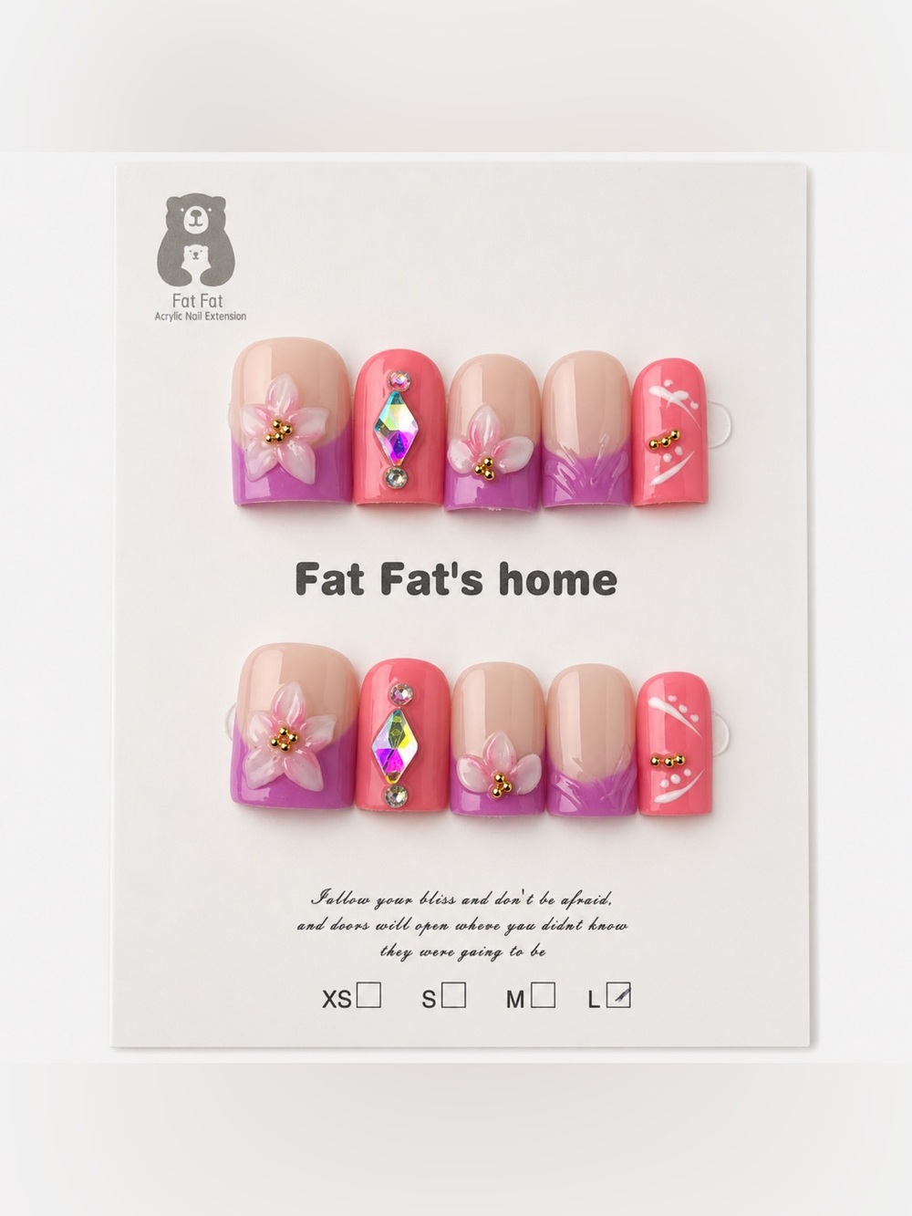 NEW Glossy Pink/Purple French Tip Press On Nails | Acrylic Baby Ducks | Large